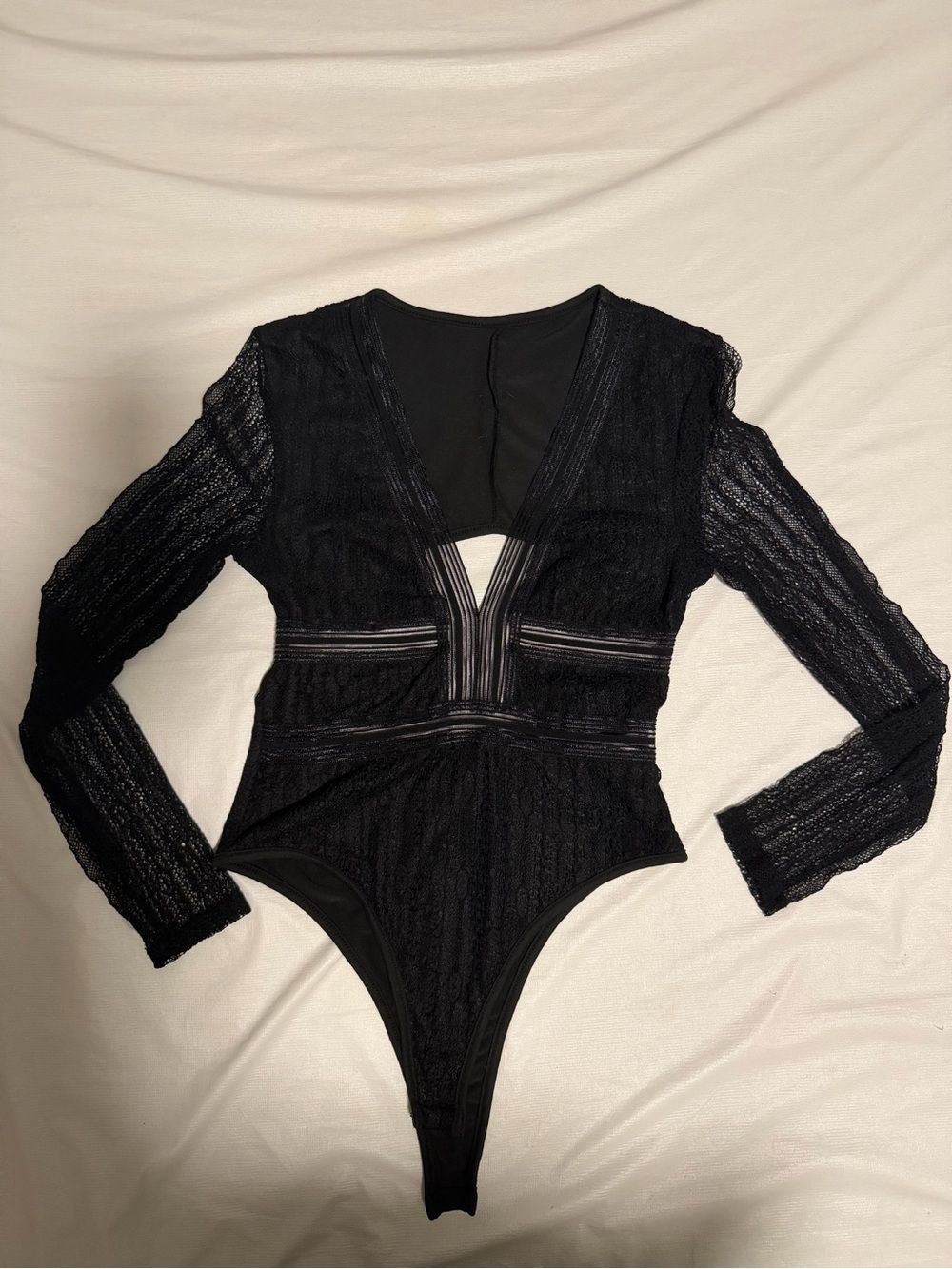 SHEIN Black Lace Long-Sleeve Bodysuit NWOT
